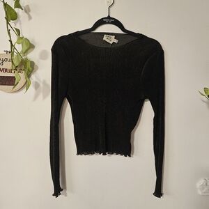 Princess Polly Black Ribbed Sheer Long Sleeve Top